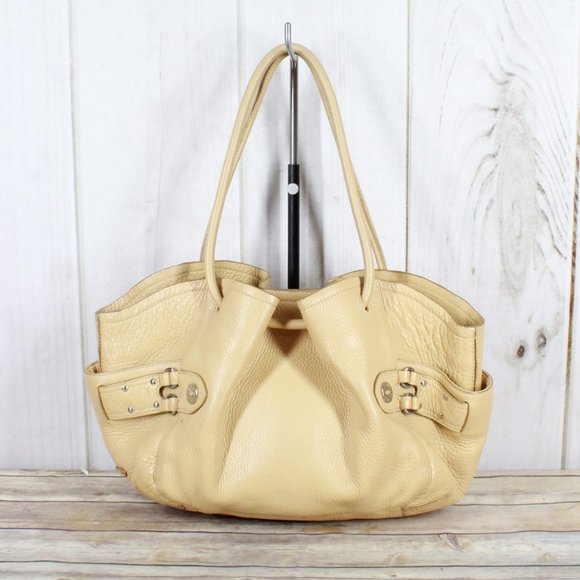 Cole Haan Handbags - Cole Haan Denney Tan Pebbled Leather Hobo Drawstring Satchel Handbag Purse